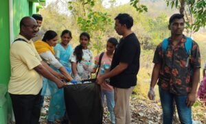 olunteers removing plastic waste during Palakonda Hills plastic cleanup drive