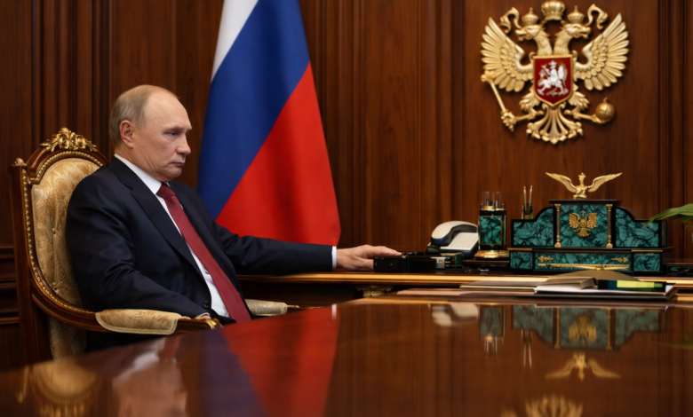 Russia internet crackdown illustration showing digital censorship and surveillance control