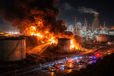 Iran missile attack on Haifa oil refinery causing fire and escalation