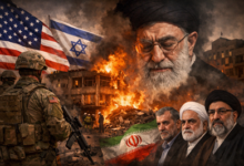 Map showing Iran, Israel, and key Middle East military zones