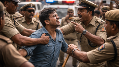 Indian police interacting with civilians highlighting public rights and law enforcement limits