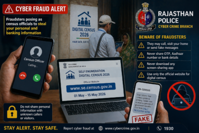 Rajasthan Police warns citizens about fake digital census cyber fraud using calls SMS and fake officials digtal