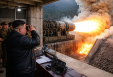 North Korea ICBM test showing powerful missile engine and launch capability