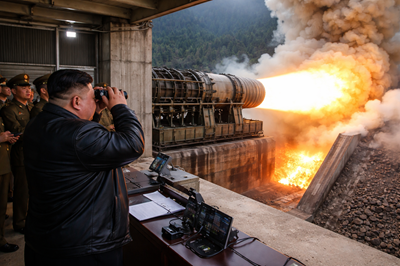 North Korea ICBM test showing powerful missile engine and launch capability