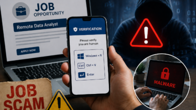 Cyber fraud job scam illustration targeting remote workers