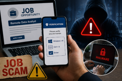 Cyber fraud job scam illustration targeting remote workers