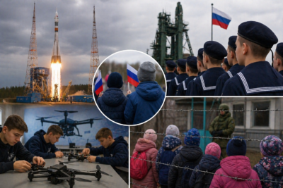 Ukrainian children visiting Russian military facility Plesetsk Cosmodrome and undergoing training programs