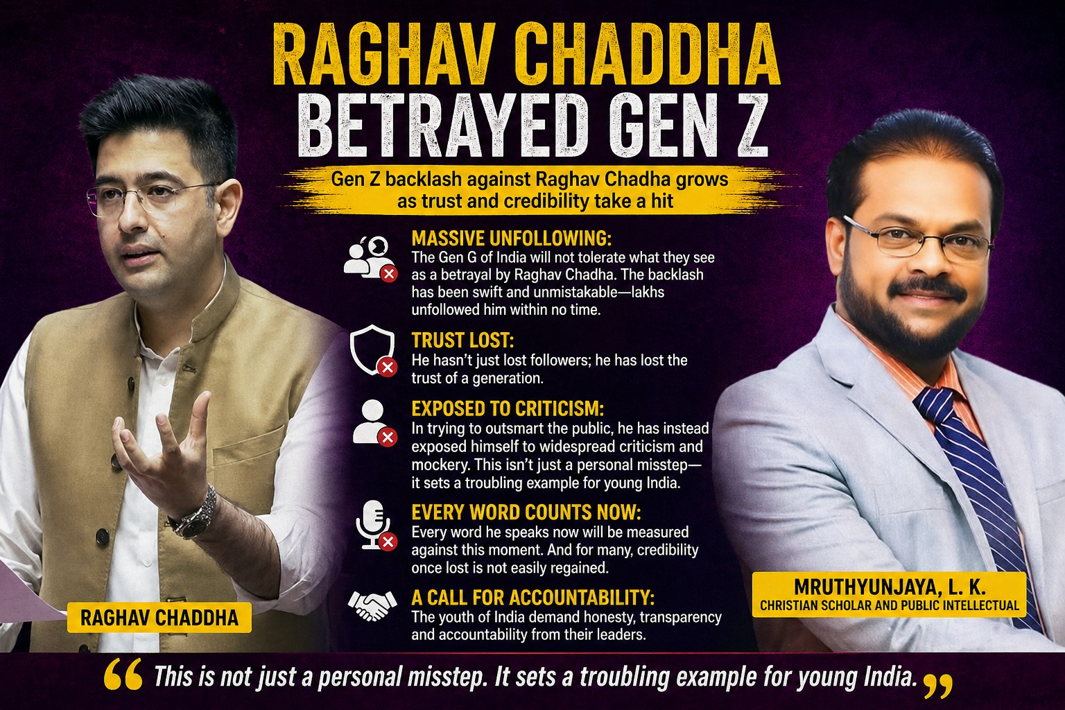 Gen Z backlash against Raghav Chadha social media unfollow protest India