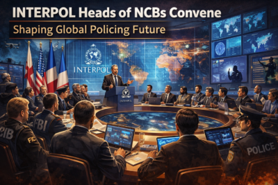 INTERPOL meeting of National Central Bureau heads discussing global crime and security cooperation
