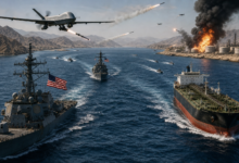 oil tankers and naval ships in strait of hormuz amid iran us tensions
