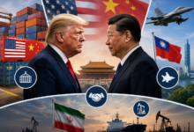 Donald Trump and Xi Jinping during high-level US-China summit talks in Beijing amid Taiwan and trade tensions