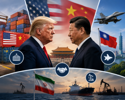 Donald Trump and Xi Jinping during high-level US-China summit talks in Beijing amid Taiwan and trade tensions