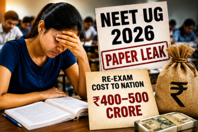 Students and parents protesting against NEET UG 2026 paper leak and re-exam controversy in India