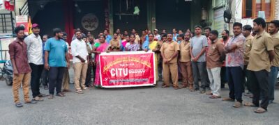Municipal workers protesting against petrol and diesel price hike in Proddatur Andhra Pradesh
