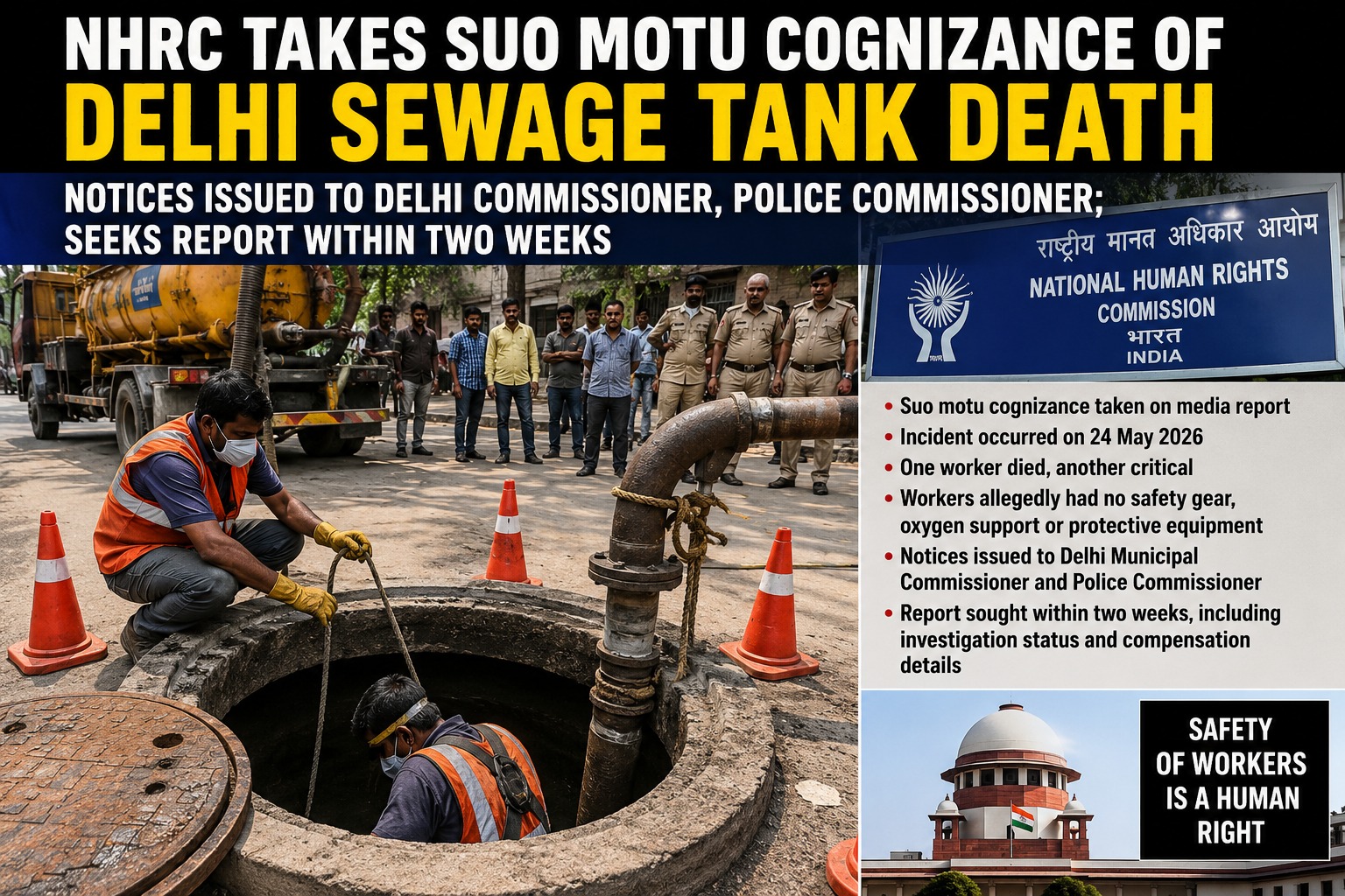 NHRC investigates worker death during sewage tank cleaning in East Delhi