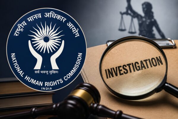 NHRC building representing investigation into alleged human rights violations involving a minor girl in Uttar Pradesh and sewer worker deaths in Punjab